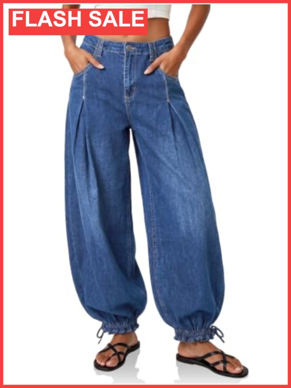 High Waisted Balloon Pleated Wide Leg Jeans Drawstring Jogger Denim